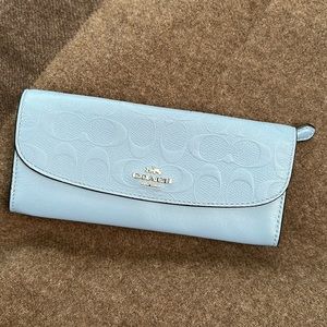 Coach leather logo embossed wallet (dusk blue) NWOT